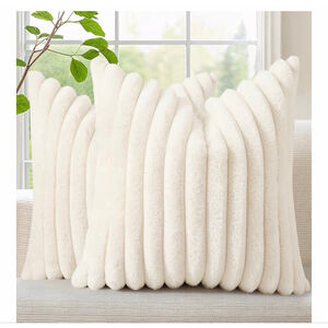 NEW Cream Cozy Faux Fur Throw Pillow Covers 24” Set of 2 Plush Striped